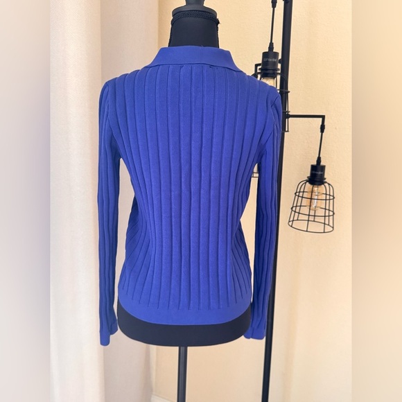 ANN TAYLOR BLUE RIBBED COLLARED POCKET CASUAL CHUNKY COZY SWEATER SZ SMALL - Picture 5 of 8
